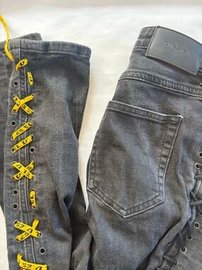 Diesel Black Wash Denim Pants with Yellow Lace Accents